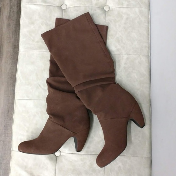 Shoes Faux Suede Brown Kitten Heel Knee High Boots Poshmark